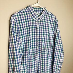 Blue Green Plaid Button Down Men's XL Regular Fit